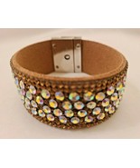 Kalifano Short Swarovski Crystal Leather Band Bracelet Rose Gold w/Toggl... - £44.06 GBP