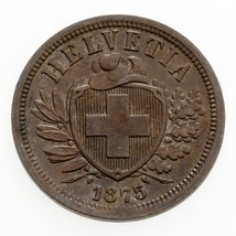 1875B Schweiz 2 Rappen Bronze Münze IN UNC, Km #4.1 - £43.05 GBP