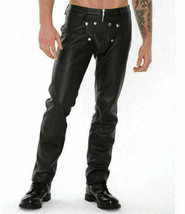 Mens Real Leather Pants With Detachable Front Crotch Gay Pants Lederhose... - $129.99