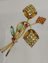 Vintage Topaz  Rhinestone Crystal Abstract Floral Navettes Brooch Pin Ar... - £35.52 GBP