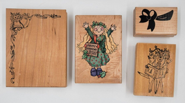 Wood Block Ink Stamps Christmas Reindeer Card Crafting Scrapbooking Lot ... - $13.00