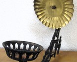 Antique Cast Iron Oil Lamp Holder Wall Sconce with Brass Reflector - $117.81