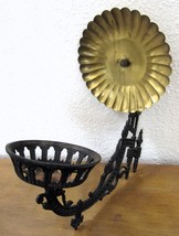 Antique Cast Iron Oil Lamp Holder Wall Sconce with Brass Reflector - $117.81