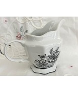 Vintage Ruffled Footed Creamer Black Floral on White 4.5&quot; Tall Unmarked - $169.16 MXN