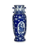 Chinese Porcelain Double Handled Blue &amp; White Vase Flowers Signed 14” - £29.20 GBP