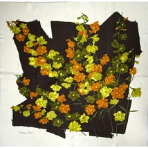 LARGE  VTG CHRISTIAN DIOR Silk Scarf 1950s Orange Brown Green Floral Sca... - $197.01