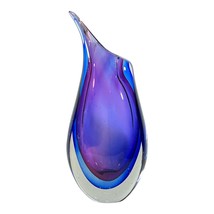 Hand Blown Glass Sommerso Tear Drop Vase layer Blue Purple Pink Cobalt h... - £46.85 GBP