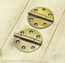 Lot of 2 Vintage Solid Brass Round Ordinary Hinge / Cabinet Door Hinges - £18.40 GBP