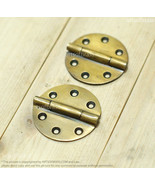 Lot of 2 Vintage Solid Brass Round Ordinary Hinge / Cabinet Door Hinges - $23.50