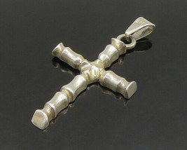925 Sterling Silver - Vintage Shiny Bamboo Religious Cross Pendant - PT19291 - £68.19 GBP