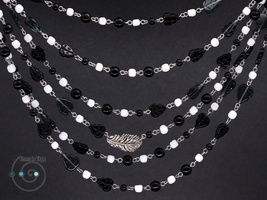 extra-long boho necklace, black, grey, white, handmade in USA, ooak - £20.83 GBP