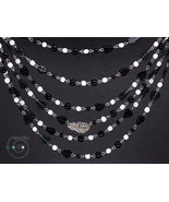 extra-long boho necklace, black, grey, white, handmade in USA, ooak - £25.16 GBP