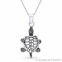 Tortoise / Turtle Animal Charm .925 Sterling Silver 3D Pendant &amp; Chain Necklace - £21.06 GBP+