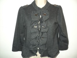Cynthia Rowley Size M Medium Jacket Gray Cotton/Poly Ruffle Trim Hook Closure - £14.85 GBP
