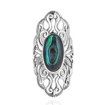 Vintage Filigree Swirl Beauty Oval Abalone Shell Sterling Silver Ring-10 - £21.51 GBP