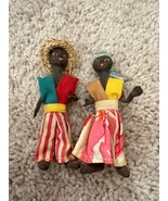 Vintage Handcrafted Folk Art Dolls With Colorful Outfits &amp; Straw Hat 4” ... - $23.38