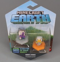 Minecraft Earth Mini Attacking Steve and Spawning Chicken Figure 2pk New - £4.42 GBP