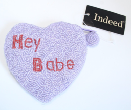 Indeed Lavender Heart Beaded Coin Purse With Hey Babe On Front NWT - £12.49 GBP