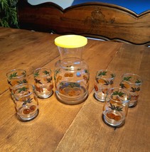 VTG 7pc Redi-Serv Set Orange Juice Carafe Pitcher w/Lid 6 Glasses Orange... - £28.41 GBP