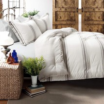 Lush Decor, Gray Comforter Farmhouse Stripe 3 Piece Reversible Bedding Set, Full - £110.90 GBP