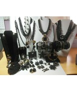 Vintage Designer Costume Black Jewelry Lot Glass, Crystal, Plastic Rhine... - $343.38 CAD