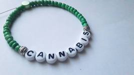 Cannabis Handmade Green Beaded Bracelet on Elastic  - £5.58 GBP