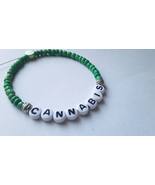 Cannabis Handmade Green Beaded Bracelet on Elastic  - £5.50 GBP