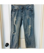 Women&#39;s American Eagle Distressed Boy Fit Cropped Jeans Size 4 - £16.34 GBP