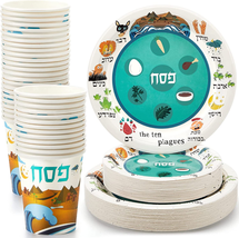 Passover Disposable Seder Plate Serves 120 Pcs Set 40 People 9&quot; 7&quot; Paper Plates - £26.71 GBP