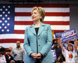 Hillary Rodham Clinton By American Flag 16x20 Canvas Giclee - £55.22 GBP