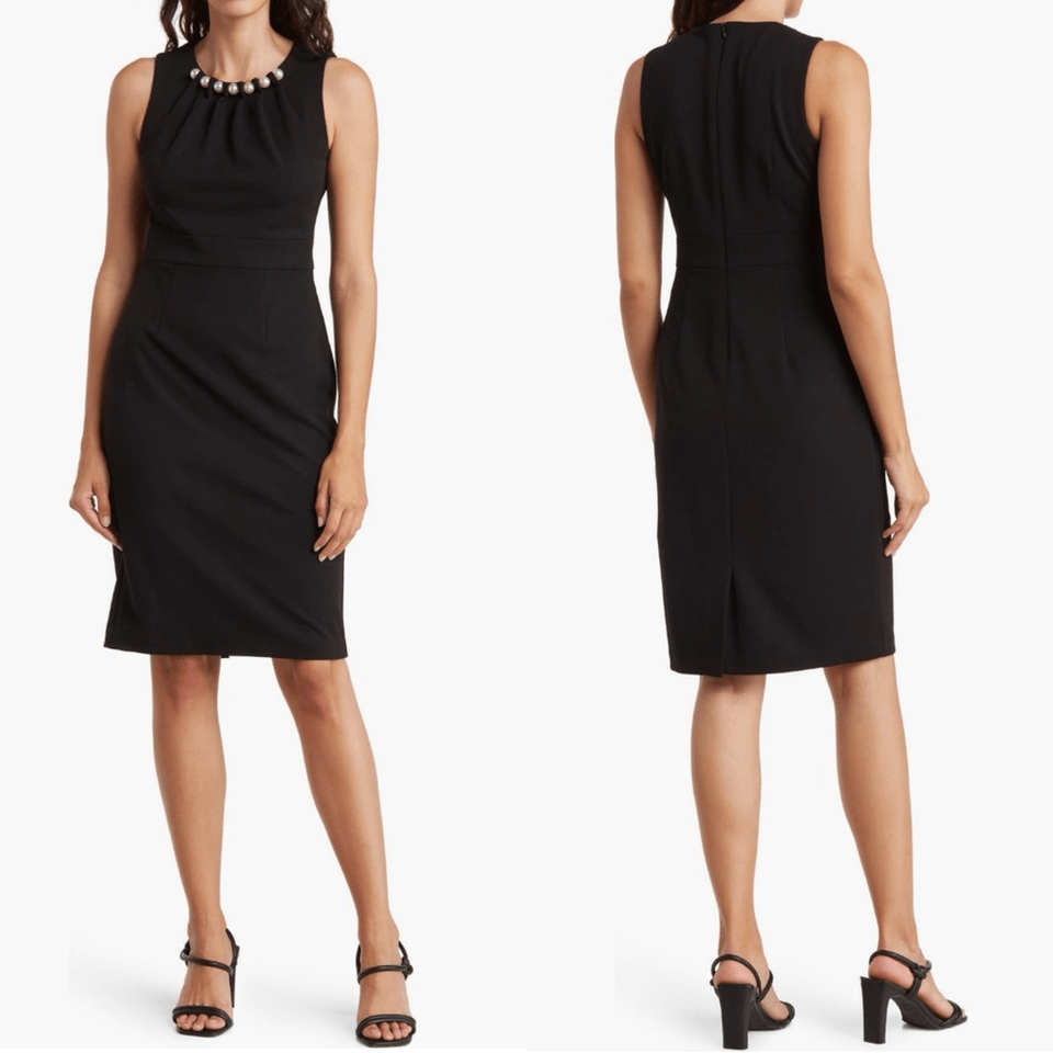 Eliza J Faux Pearl Sleeveless Shift Dress Classic Little Black Dress Siz... - $99.00
