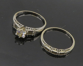 14K GOLD - Vintage Shiny 2 Pcs Set Cubic Zirconia Band Ring Sz 12.5 - GR004 - $483.27