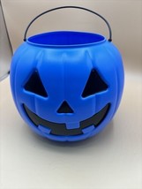 Vintage GENERAL FOAM Blow Mold Blue  Jack-O-Lantern Pumpkin Candy Bucket Pail - £23.93 GBP