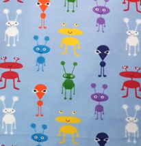 Happy Aliens 2 Pieces 8 long x 5 wide in Flannel  Crafts Quilt Sewing multicolor - £3.05 GBP