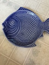Rare Vintage Blue Fish Ceramic Dinner Plates Bordallo Pinheiro Portugal - $83.79