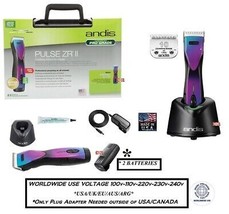 Andis Pulse Zr Ii Purple Galaxy Clipper KIT#10 Ceramic Edge BLADE,CASE*2 Battery - £399.59 GBP