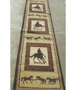 32&quot; X 119&quot; DYNASTY COLLECTION BROWN RUG WESTERN HORSESRIDERS RUNNER MADE... - £212.30 GBP