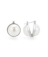 Round Cut Synthetic White Pearl Stud Flash Gold Plated Dainty Fashion Ea... - £43.70 GBP+