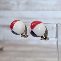 Vintage Clip On Earrings Beach Ball Like - Red, Blue, White - £11.24 GBP