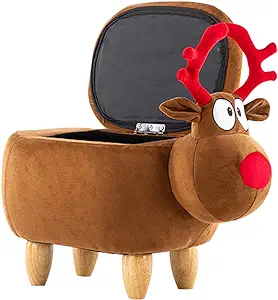 Animal Footstool With Storage Deer Upholstered Ottoman Plush Pouf Wood F... - £188.22 GBP