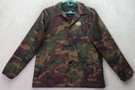 VANS Rain Jacket Boys Large Brown Green Camouflage Logo Collar Snap Butt... - $20.28