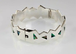 Vintage Mexico Sterling Silver Abalone Inlay Bracelet 7&quot; - £153.87 GBP