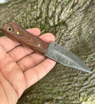 6” CUSTOM HANDMADE DAMASCUS STEEL HUNTING SKINNING KNIFE WOOD HANDLE - $20.55