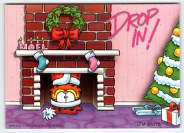 Garfield Christmas Postcard Drop In Chimney Jim Davis Orange Tabby Cat 1978 - £7.47 GBP