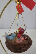 Vintage Wood Bird Chicks in Nest Spring Easter Christmas Ornament Decoration - £9.62 GBP