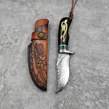 Handmade VG10 Damascus Steel Fixed Blade Knife, Ebony Handle Camping Survival - £96.56 GBP