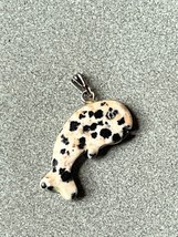 Small Cream &amp; Black Spotted Jasper Stone Carved Whale Pendant – 1 x 3/8th’s inch - £9.02 GBP