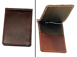 LEATHER Bi-Fold MONEY CLIP w CARD POCKET - Minimalist DARK BROWN Amish H... - €21,40 EUR