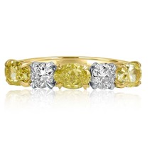 2.09CT 5 Piedra Ovalado Redondo Alternados Diamante Boda Banda 18k Oro Amarillo - £2,732.31 GBP