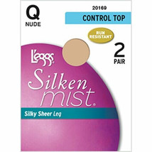 L&#39;eggs Ladies Silken Mist Run Resist Pantyhose 2 Pair Pack Nude Size Q+ - £19.91 GBP